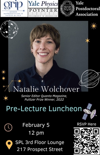 Flyer for pre-lecture luncheon with Natalie Wolchover